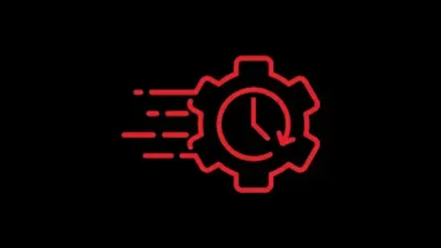 UGC-Logo: rotes Zahnrad mit Uhr und Bewegungslinien auf dunklem Hintergrund.